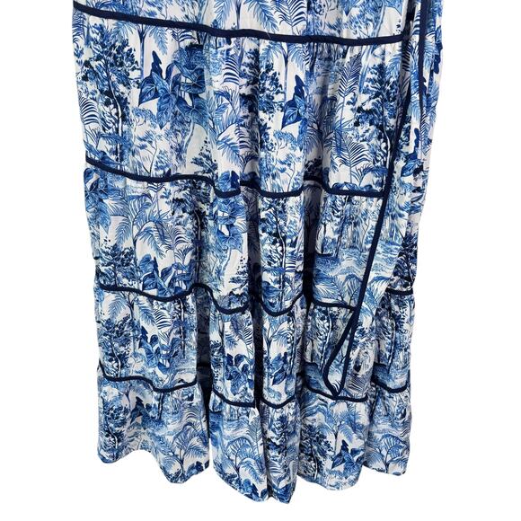 NWT The Sang Boutique Blue & White Tropical Floral Tiered Maxi Dress Large Long - Picture 4 of 16
